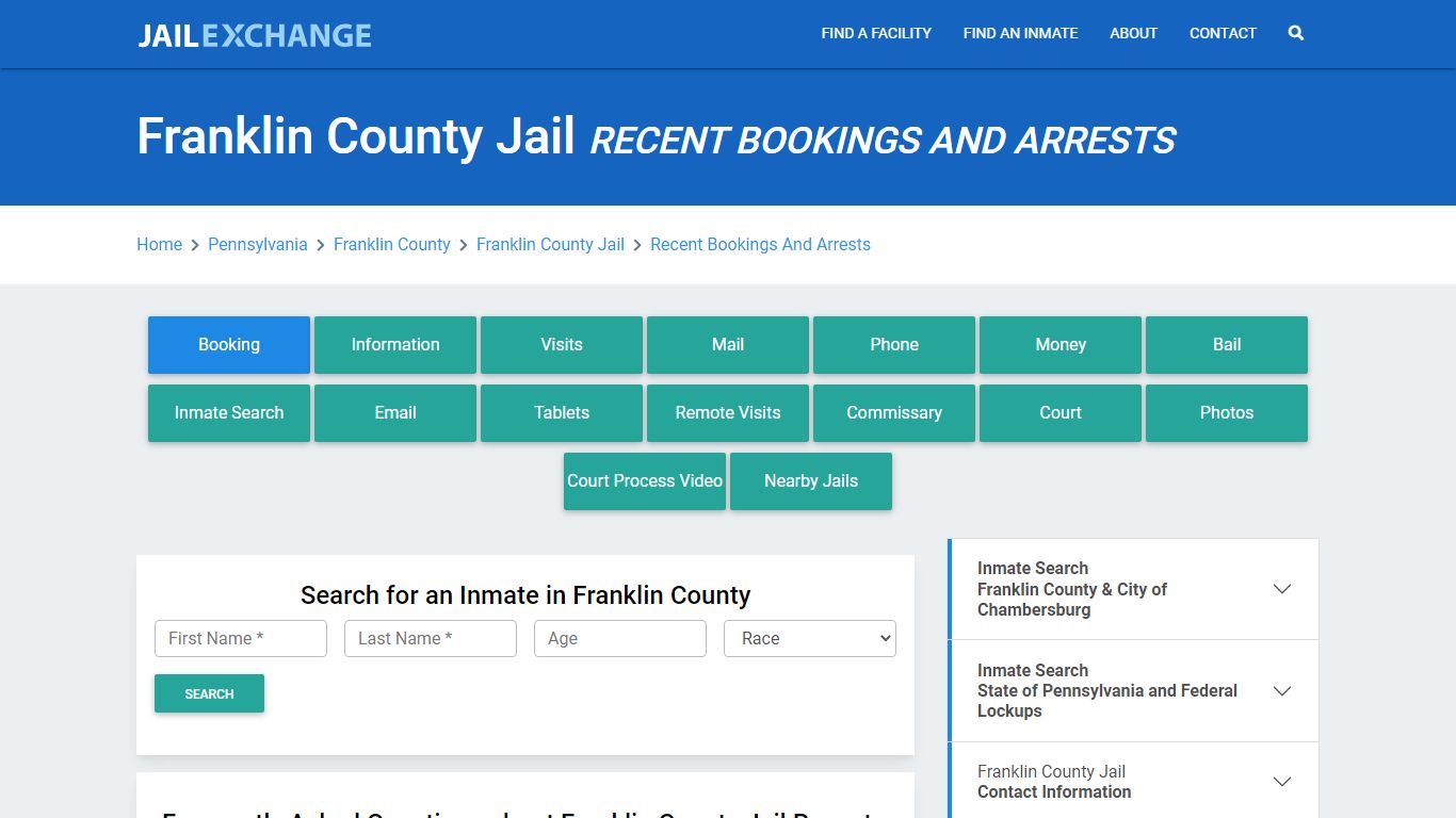 Franklin County Jail PA Recent Arrests and Bookings - Jail Exchange