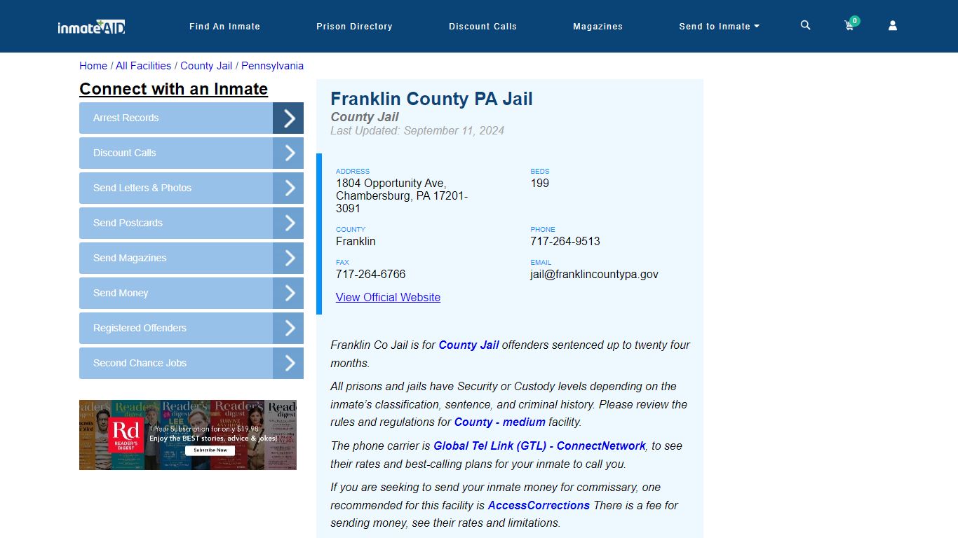 Franklin County PA Jail - Inmate Locator