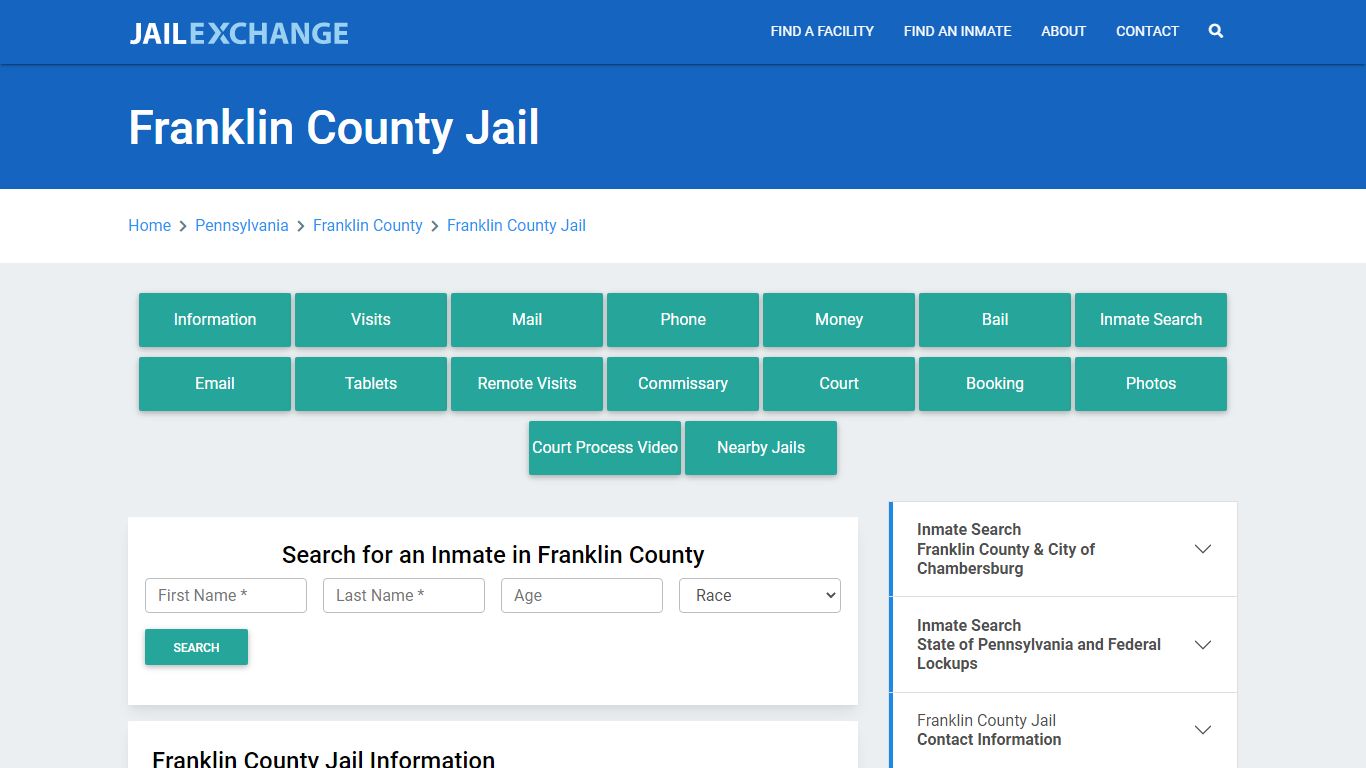 Franklin County Jail Roster Lookup, PA, Inmate Search